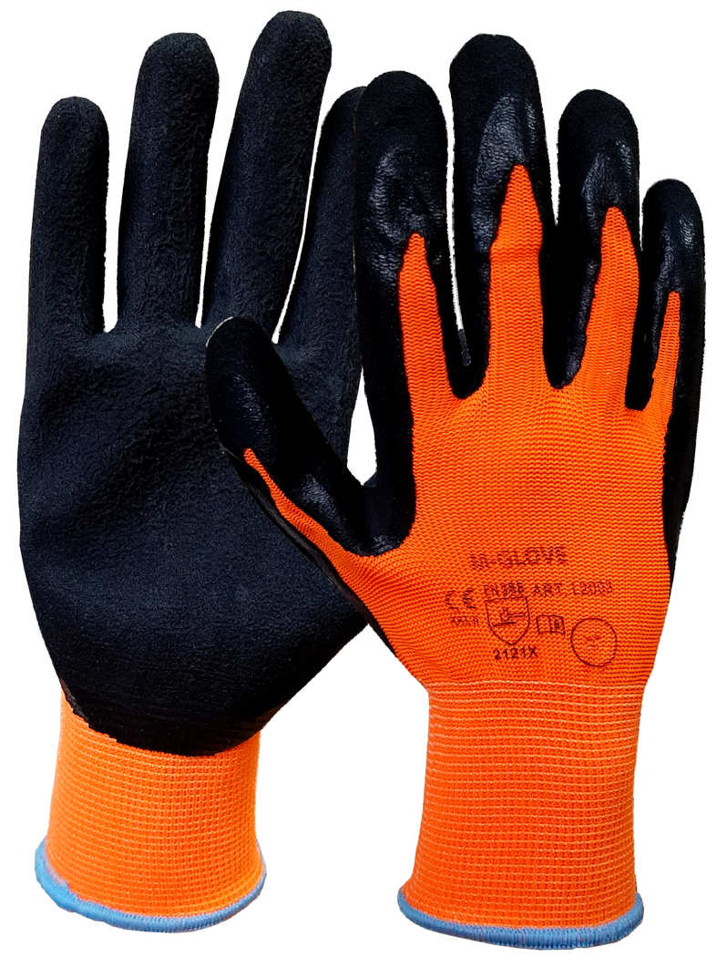 Rękawice ochronne wykonane z białej dzianiny poliestrowej, powlekane miękkim odpornym na ścieranie lateksem w kolorze pomarańczowym. Struktura gumy zapewnia wyśmienitą zręczność i bardzo dobrą przyczepność.

Rozmiar: M/8