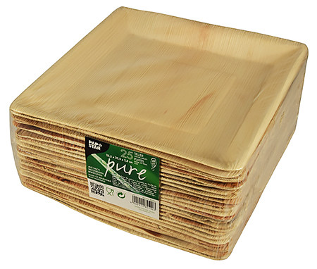 Talerz kwadratowy z liścia palmowego 25,5x25,5 cm, opakowanie 25 szt., naturalny kolor
