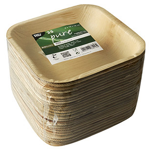 Liść Palmowy Talerz kwadrat. 18/18 25szt PURE 18/18/4cm Naczynia z całego liścia palmowego bez powlekania co daje im unikatowy i wyjątkowy wzór. Są w pełni biodegradowalne i kompostowalne. Charakteryzują się lekkością jak równieź odrponością na wysokie temperatury. Prosty design naczyń czyni je idealnymi na...