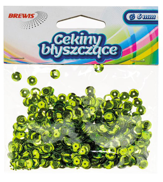 Cekiny błyszczące 6mm/8mm MIX w kolorze zielonym, opakowanie 10g marki Brews