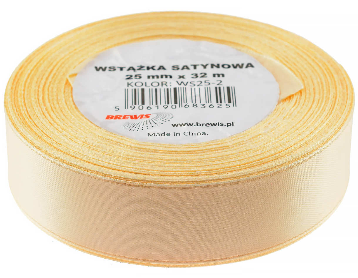 Wstążka satynowa 25mm x 32m w kolorze kremowym na cewce.