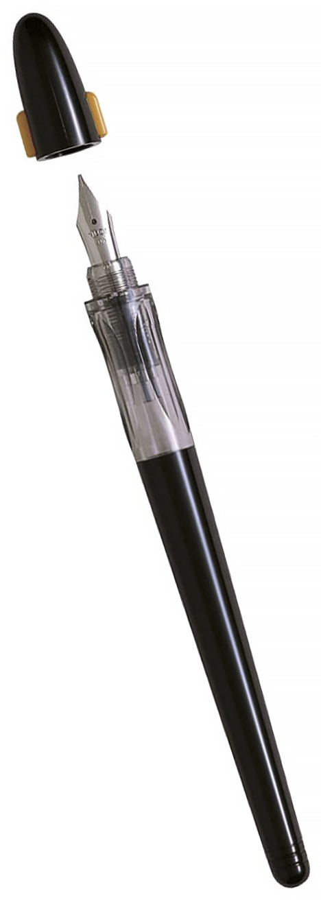 Pióro PILOT Plumix 0,44mm czarne ze stalówką, przezroczystym okienkiem i drewnianym uchwytem.