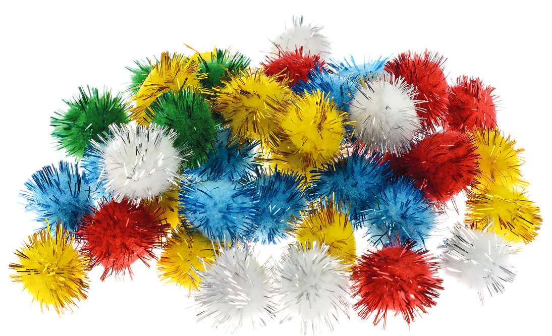 Pompony metalizowane MIX 40 sztuk 20mm puszyste kuleczki do prac kreatywnych.