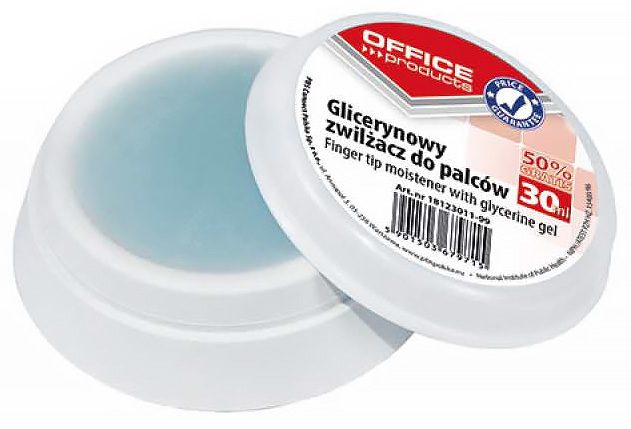 Zwilżacz glicer.do palców 20ml OFFICE / 18122011-99 Antybakteryjny zwilżacz do palców z żelem kosmetycznym, posiada atest PZH, ma przyjemny świeży zapach. Pojemność: 30ml.