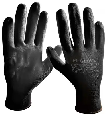 Rękawice ochronne CZARNO-CZARNE 1 para 10/XL z dzianiny poliestrowej powlekane poliuretanem Rękawice ochronne wykonane z dzianiny poliestrowej, powlekane miękkim, odpornym na ścieranie lateksem w kolorze czarnym. Struktura gumy zapewnia wyśmienitą zręczność i bardzo dobrą przyczepność.
Rozmiar: XL/10