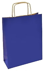Torba papierowa klockowa granatowa 30x17x42 cm ze skrętnymi uchwytami papierowymi.