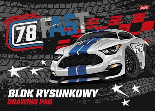 Blok rysunkowy A3 20 kartek biały Unipap z grafiką samochodu wyścigowego na okładce