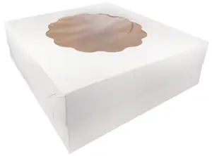Karton na tort 32/32/14 cm dwuczęściowy biały z okienkiem 1 szt.