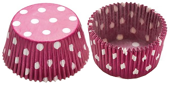 Papilotka Groszki Fuksja 50x32 75szt Papilotki do pieczenia fuksja w białe groszki 50x32mm, 75 sztuk w opakowaniu