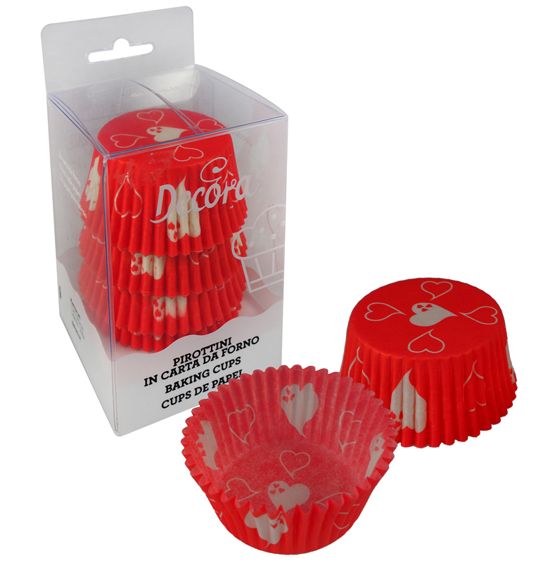 Papilotki Love Serca 50x32 mm czerwone w białe serca, opakowanie 75 sztuk do pieczenia i dekoracji wyrobów
