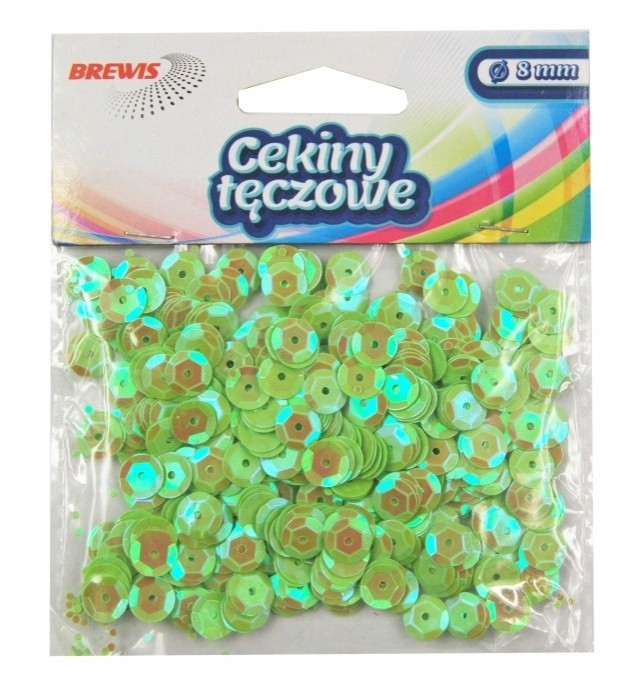 Cekiny tęczowe 8 mm w kolorze zielono-turkusowym, opakowanie 10g marki Brews