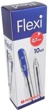 Długopis FLEXI Penmate 0,7mm z niebieską obudową, srebrnym gryfem i czarnym końcem pisania, opakowanie 10 sztuk