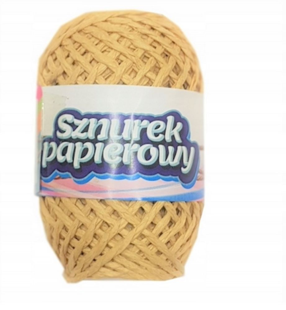 Sznurek papierowy 20m natural w kłębku z kolorową etykietą.