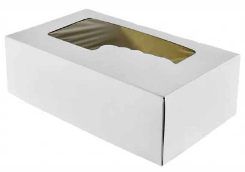 Karton na tort jednoczęściowy biały 25x15x8cm bez okna, widok z otworem