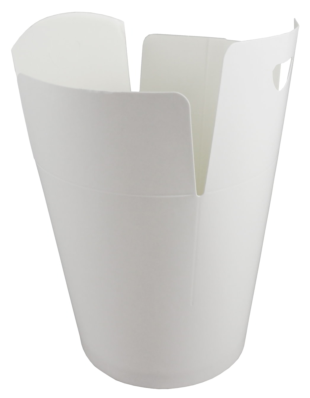 Białe papierowe zamykane pudełko FOOD BOX do serwowania posiłków na wynos w punktach gastronomicznych lub restauracjach. Kubełek posiada zamknięcie, które zapobiega szybkiemu stygnięciu potraw i chroni przed przypadkowym rozsypaniem się zawartości. Ide...