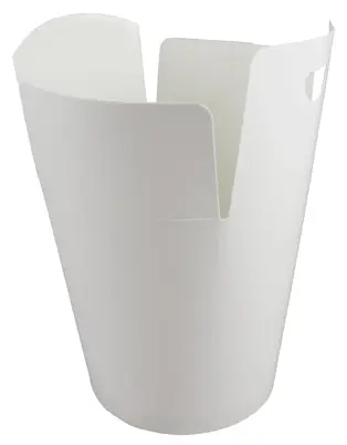 Białe papierowe zamykane pudełko FOOD BOX do serwowania posiłków na wynos w punktach gastronomicznych lub restauracjach. Kubełek posiada zamknięcie, które zapobiega szybkiemu stygnięciu potraw i chroni przed przypadkowym rozsypaniem się zawartości. Ide...