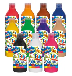 Farba Plakatowe 500ml Kolory Bambino Farby plakatowe do malowania na papierze, kartonie, drewnie, nieglazurowanej ceramice i kamieniu. Są niezwykle wydajne i cechują się soczystymi i niezwykle intensywnymi barwami. Opakowanie zawiera 500ml farby. Kolor mix.