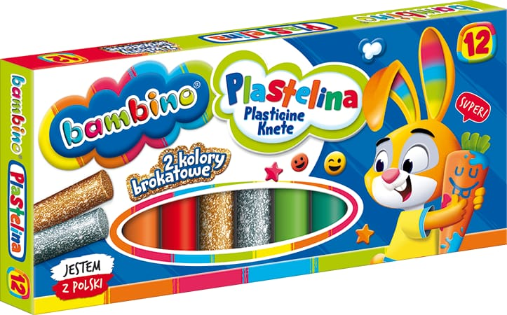 Plastelina 12 kol BambinoUnipap Plastelina Bambino 12 kolorów w pudełku, w tym kolory brokatowe i metaliczne