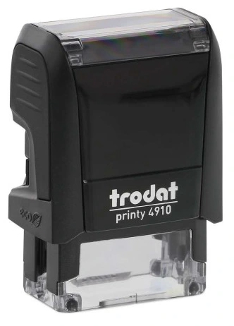 Pieczątka Trodat Printy 4910 automat czarna bez gumki z przezroczystym pojemnikiem na tusz.