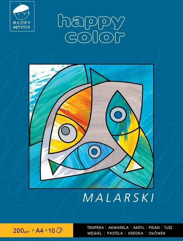 Blok malarski Happy Color A4 10 kartek 200g z kolorowym wzorem abstrakcyjnym i logo Młody Artysta