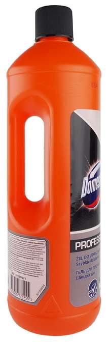 Domestos żel do udrażniania rur 1L Drain Unblocker Gel, butelka pomarańczowa z czarną nakrętką.