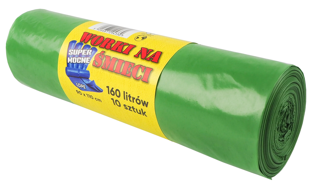 Worki na śmieci 160L zielone 10 sztuk na rolce z folii LDPE 30 mikronów