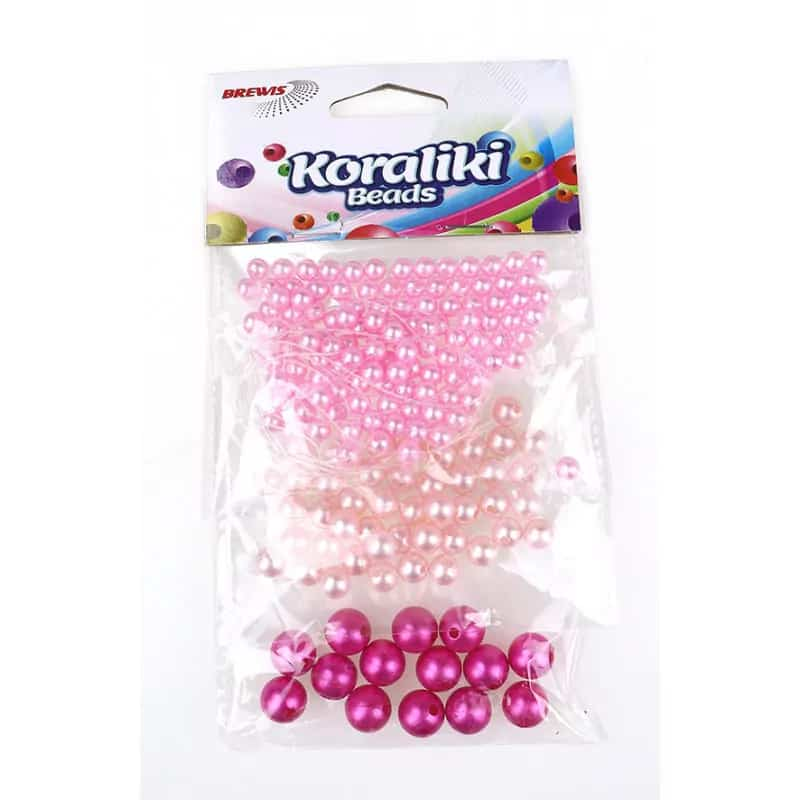 Korale do nawlekania Zestaw 3 kolory BREWIS różowe i fuksja kulki perłowe metaliczne