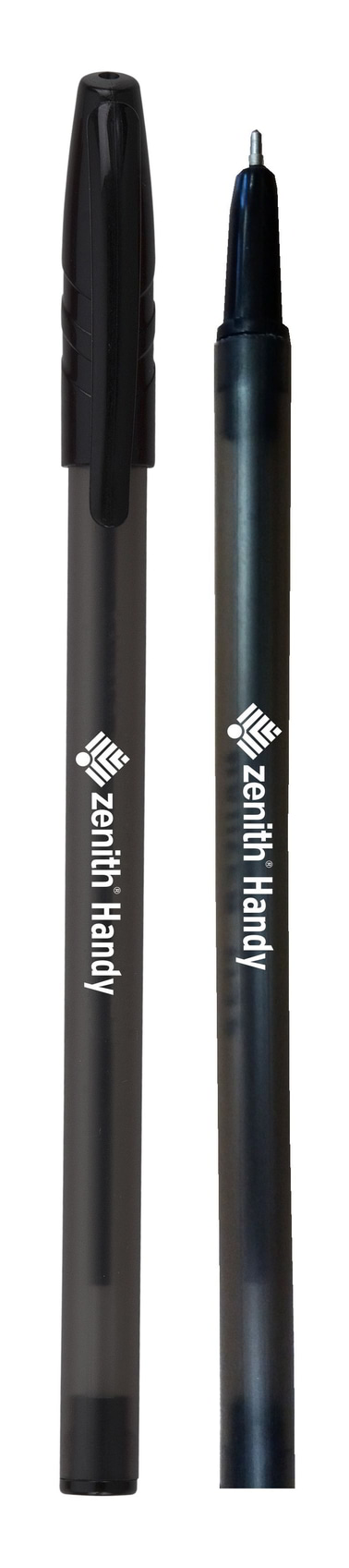 Długopis Zenith Handy czarny z wkładem 0,7mm, dwa ujęcia długopisu zamkniętego i otwartego.