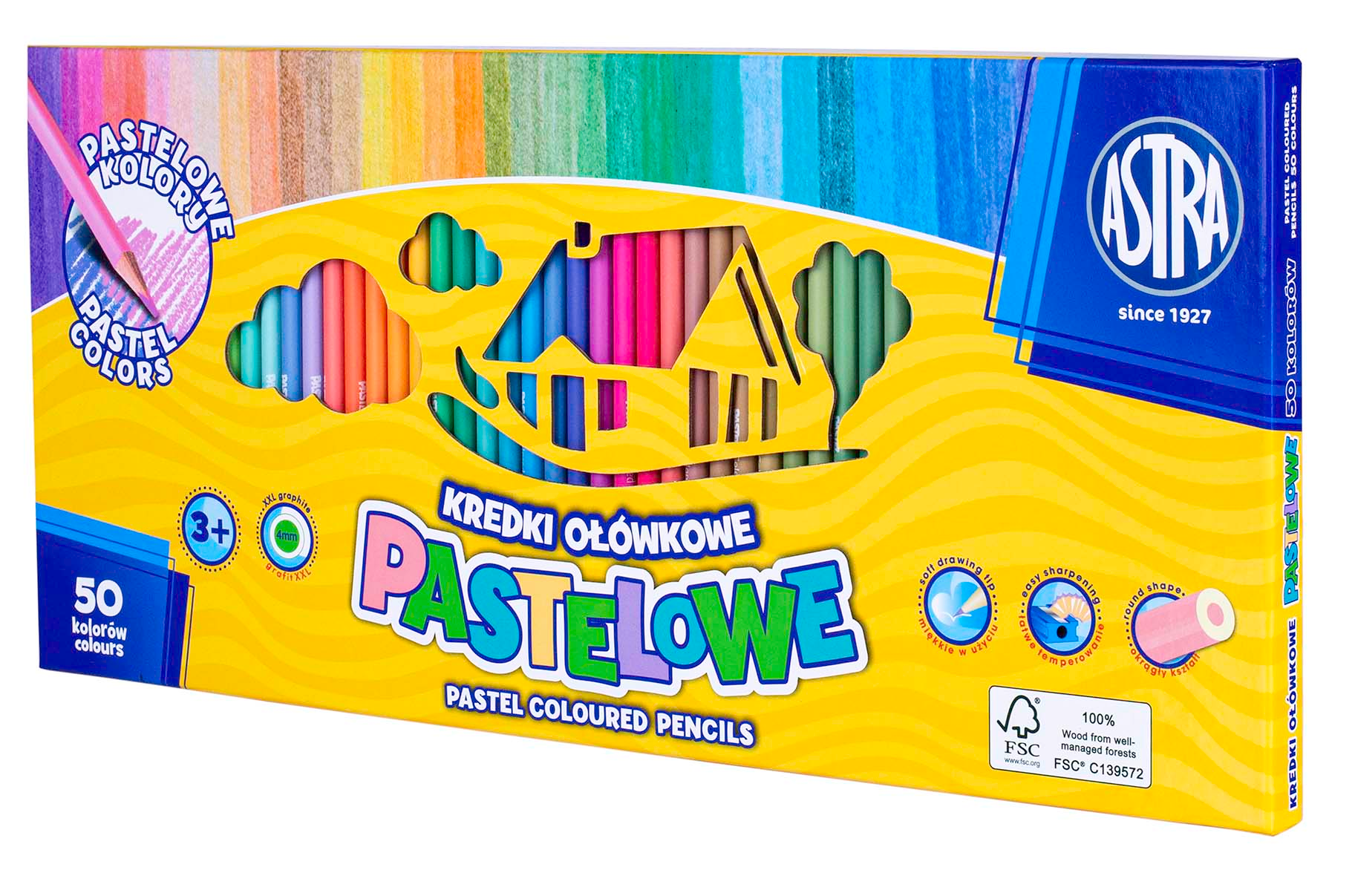 Kredki pastelowe okrągłe są wygodne w użyciu, między innymi dlatego, że są miękkie i bardzo łatwe w temperowaniu. Posiadają 50 modnych pastelowych kolorów. Dzięki temu idealnie nadają się np, do szkicowania nawet drobnych detali.

