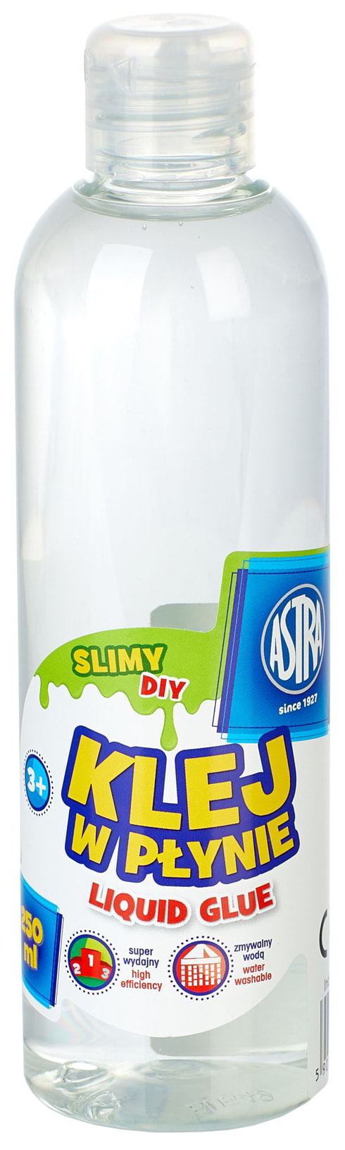 Klej w płynie transparentny 250 ml ASTRA do tworzenia slimy DIY, wodoodporny, butelka z dozownikiem.