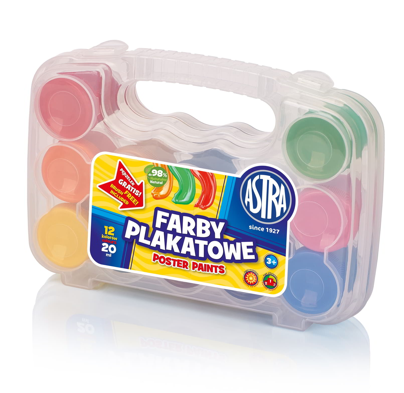 Farby plakatowe do malowania na papierze, kartonie, drewnie, nieglazurowanej ceramice i kamieniu. Są niezwykle wydajne i cechują się soczystymi i niezwykle intensywnymi barwami. Opakowanie zawiera 12 kolorów x 20ml. Dodatkowo farby znajdują się w opako...