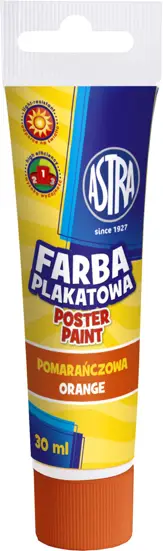 Farba plakatowa pomarańczowa w tubie do malowania na papierze, kartonie, drewnie, nieglazurowanej ceramice i kamieniu. Wodorozcieńczalne farby kryjące są niezwykle wydajne. Składają się w 98% z naturalnych składników i są odporne na działanie światła i...
