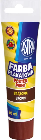 Farba plakatowa brązowa w tubie do malowania na papierze, kartonie, drewnie, nieglazurowanej ceramice i kamieniu. Wodorozcieńczalne farby kryjące są niezwykle wydajne. Składają się w 98% z naturalnych składników i są odporne na działanie światła i ście...