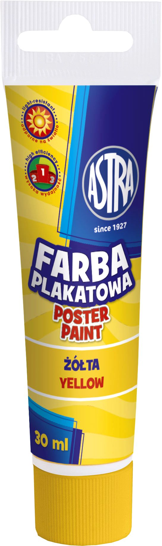 Farba plakatowa tuba 30 ml-żółtaASTRA Farba plakatowa ASTRA żółta w tubie 30 ml Poster Paint