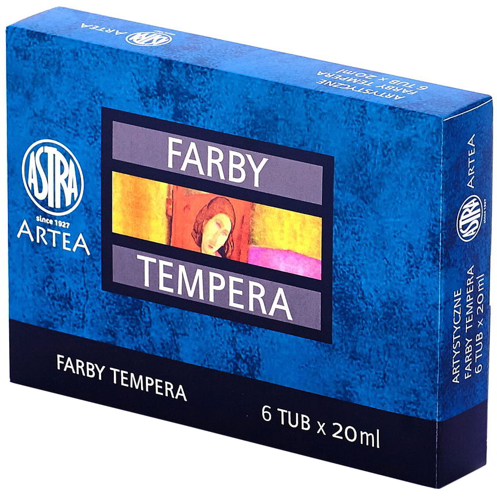 Farby tempera ASTRA 6 tuб x 20ml zestaw kolorów w opakowaniu pudełkowym.