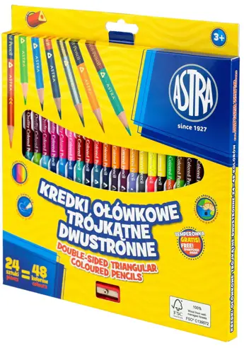 Kredki ołówkowe trójkątne 24=48 kolASTRA