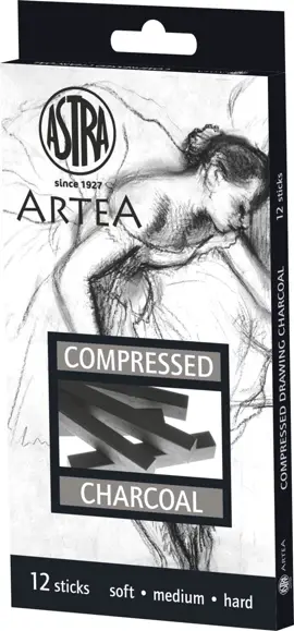 Węgiel naturalny rysunkowy idealny jest do rysowania i szkicowania na różnych powierzchniach. Opakowanie zawiera 12szt (4 miękkie, 4 średnie, 4 grube ).

