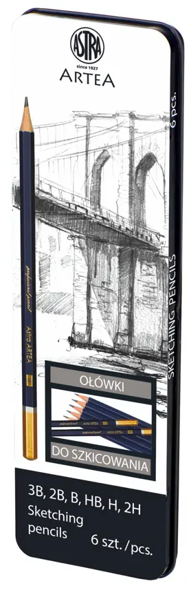 Ołówki do szkicow. w metal pudełku 6sztASTRA