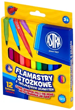 Flamastry stożkowe 12 kolorówASTRA