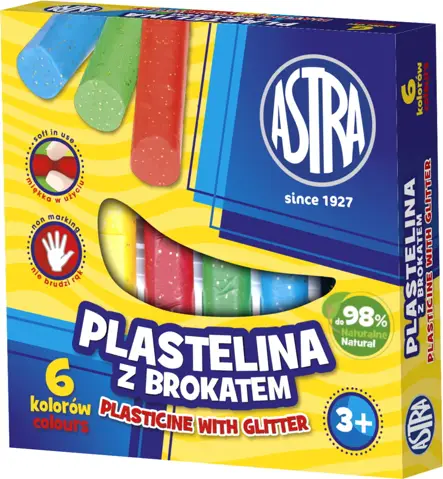 Plastelina 6 kol. z brokatemASTRA
