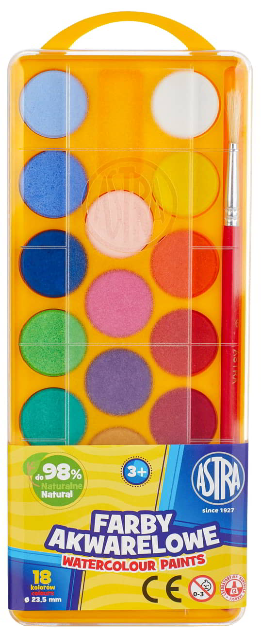 Farby akwarelowe to wysokiej jakości farby wodorozcieńczalne gwarantujące żywe i intensywne kolory. Dzięki wysokiej jakości drobno roztartych pigmentów farby doskonale rozprowadzają się na papierze. Pozwalają również łączyć się z farbami temperowymi, p...