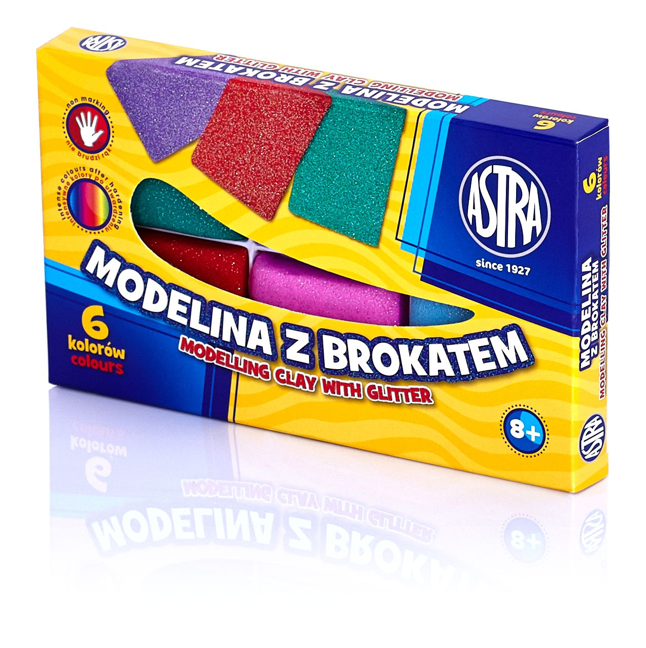 Modelina ASTRA 6 kolorów z brokatem, zestaw do modelowania z brokatowymi klockami.