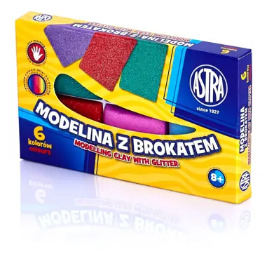 Modelina ASTRA 6 kolorów z brokatem, zestaw do modelowania z brokatowymi klockami.