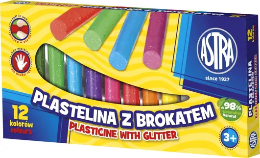Plastelina 12 kol z brokatemASTRA