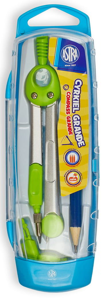 Cyrkiel Grande 1 sztASTRA Cyrkiel z metalicznymi ramionami i miejscem na wpisanie imienia.
Zestaw zawiera:
*cyrkiel
*ołówek
*dodatkowe rysiki
*uchwyt na ołówek
Dodatkowo znajduje się w poręcznym i praktycznym etui.