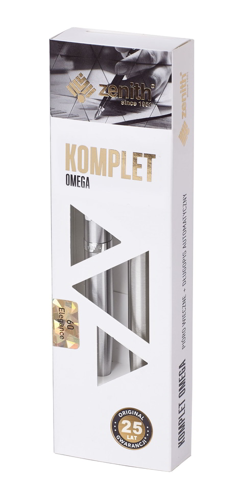 Zestaw Zenith Komplet Omega ze srebrnymi długopisami automatycznymi, opakowanie pudełko kartonowe