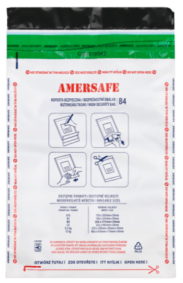 Koperta bezpieczna B4 AMERSAFE 255x360mm z przezroczystą folią polietylenową i integratorem ciepła.