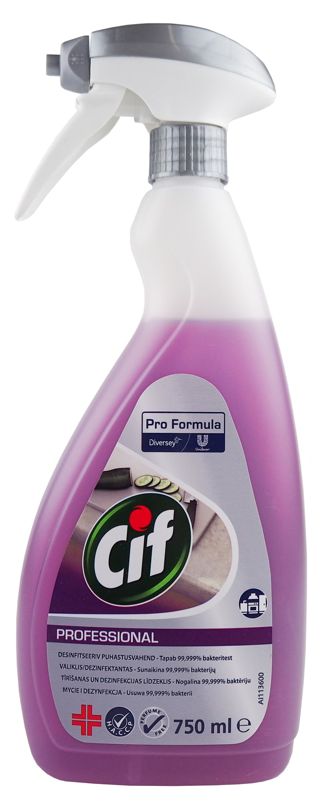 Cif SafeGuard Pro Formula 2in1 750 ml myjąco-dezynfekujący do powierzchni spożywczych, różowy płyn w butelce ze sprayem