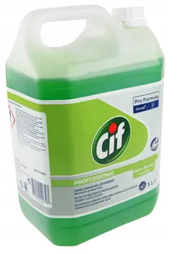 Cif Professional to mieszanina środków powierzchniowo czynnych, która pozwala na skuteczne i efektywne usuwanie różnych zabrudzeń, w tym tłuszczowych z mytych powierzchni.
Można go stosować do mycia garnków, patelni, naczyń, sztućców, szkła i innego s...