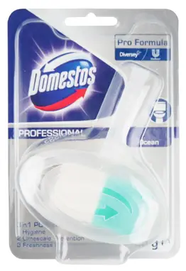 Kostka WC Domestos Rim Blocks Ocean 40gr Kostka do wc Domestos Professional Ocean Rim Blocks chroni toaletę przed osadzaniem się kamienia oraz pozostawia świeży zapach. Higieniczna aplikacja jednorazowego koszyczka.
